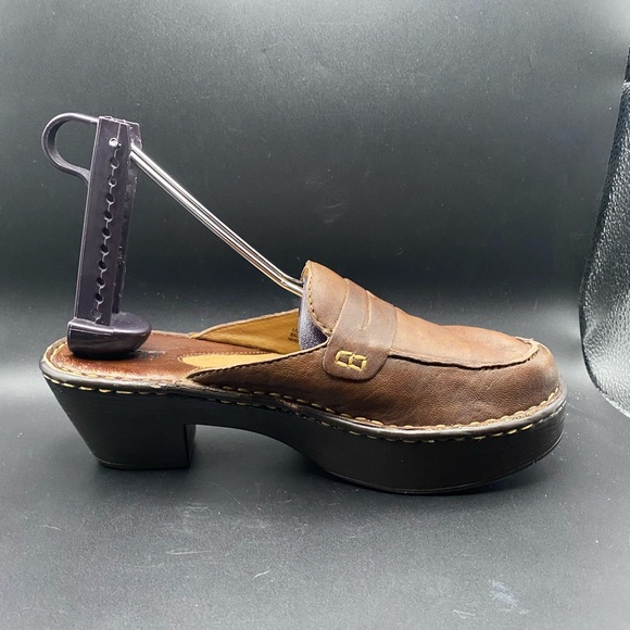 BORN Shoes Women Brown Leather Slip On Wedge Mules Clogs Handcrafted W6607 SZ 7 - Picture 7 of 10